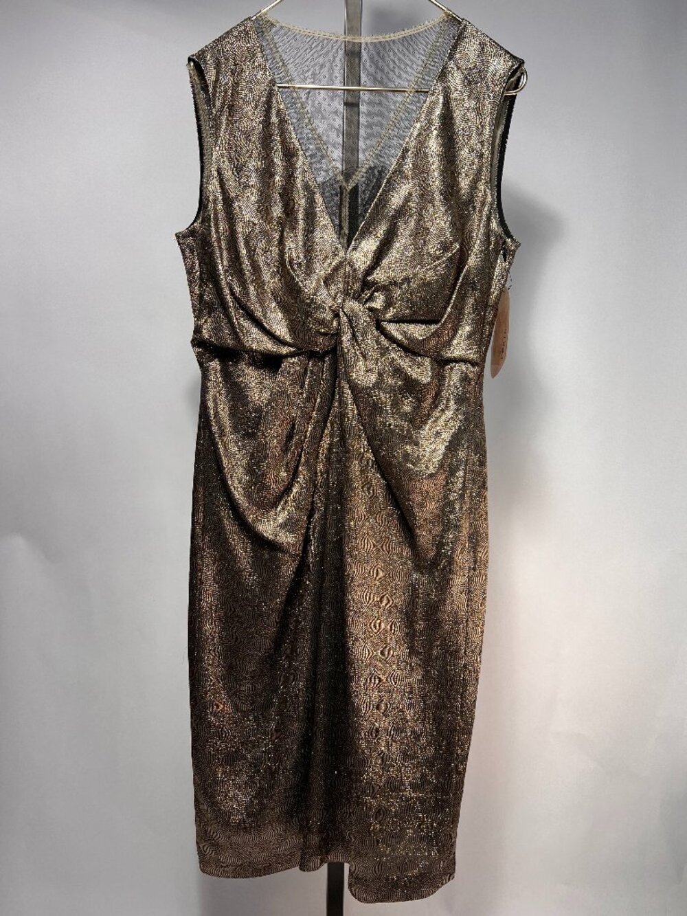 PORTS 1961 Metallic Gold Twist Front Plunge V-Neck Cocktail Dress 12 NWT